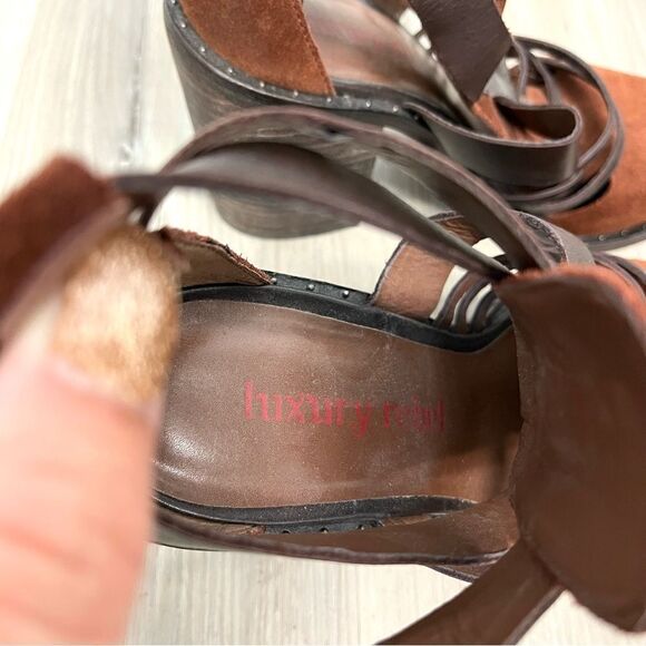 Luxury Rebel Heels Women’s 9 Mandy Brown Leather Strappy Chunky Block Booties - Picture 3 of 7